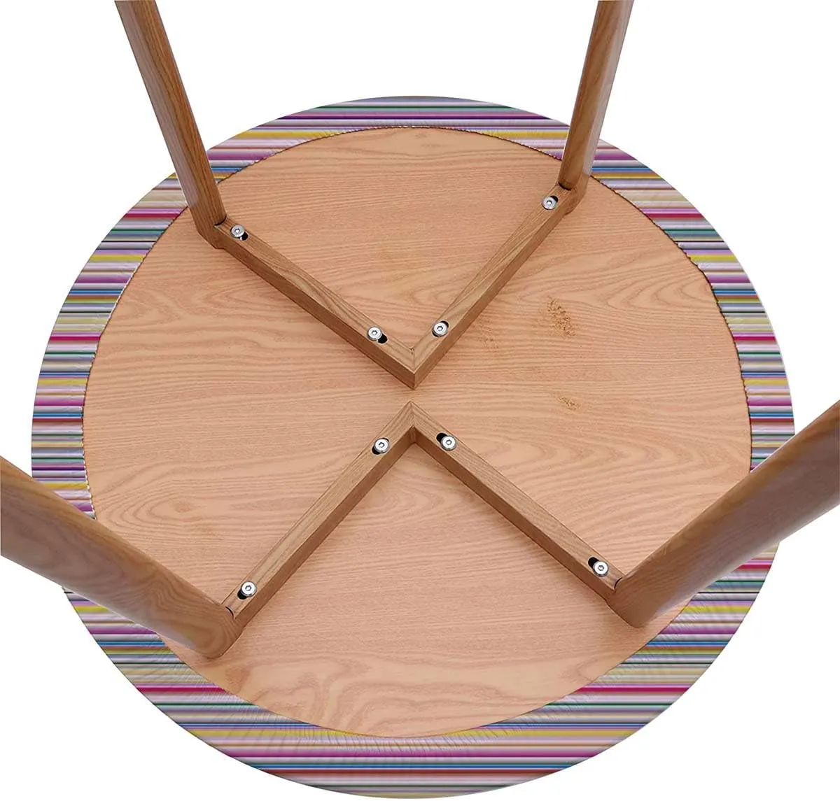 OOzie Multicolor Round Fitted Tablecloth with Elastic Edge Colorful Horizontal Stripes and Lines Soft-Touch Fitted Table Cloth, Waterproof Oil-Proof Table Cover Fits up 45"-50" Diameter Tables