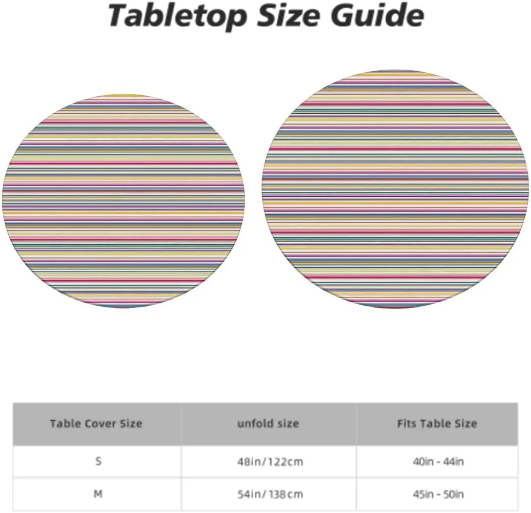 OOzie Multicolor Round Fitted Tablecloth with Elastic Edge Colorful Horizontal Stripes and Lines Soft-Touch Fitted Table Cloth, Waterproof Oil-Proof Table Cover Fits up 45"-50" Diameter Tables