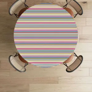 OOzie Multicolor Round Fitted Tablecloth with Elastic Edge Colorful Horizontal Stripes and Lines Soft-Touch Fitted Table Cloth, Waterproof Oil-Proof Table Cover Fits up 45"-50" Diameter Tables
