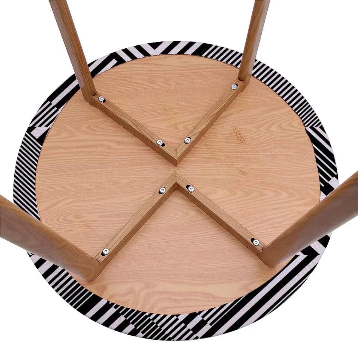 OOzie Purplegrey Black White Round Tablecloth with Elastic Edges Zigzag and Triangles Soft-Touch Fitted Table Cloth, Waterproof Oil-Proof Table Cover Crossing Stripes Fits up 45"-50" Diameter Tables