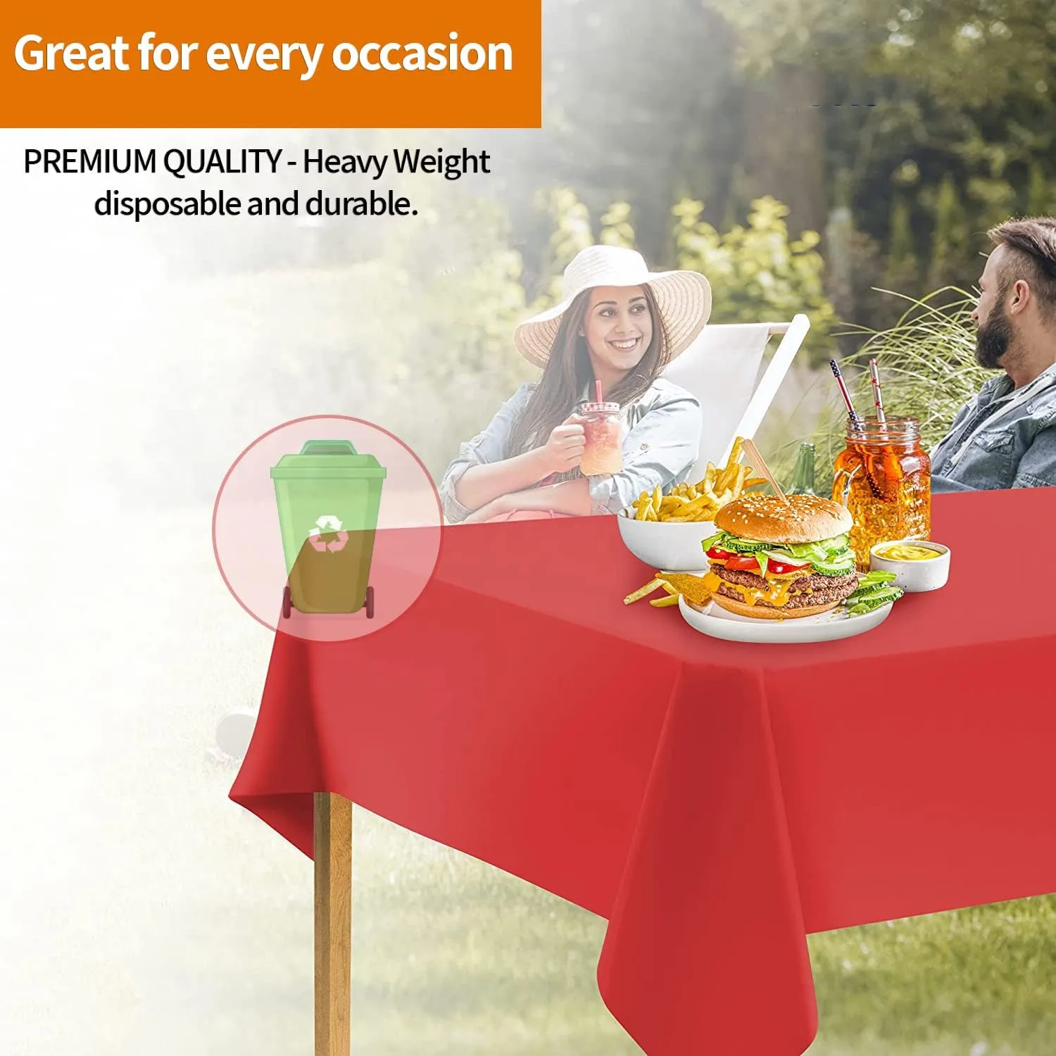 Orange Tablecloth Plastic for Rectangle Tables (12 Pack) Premium Plastic Table Cloths for Parties & Weddings, Indoors/Outdoors, 54"x108" inches