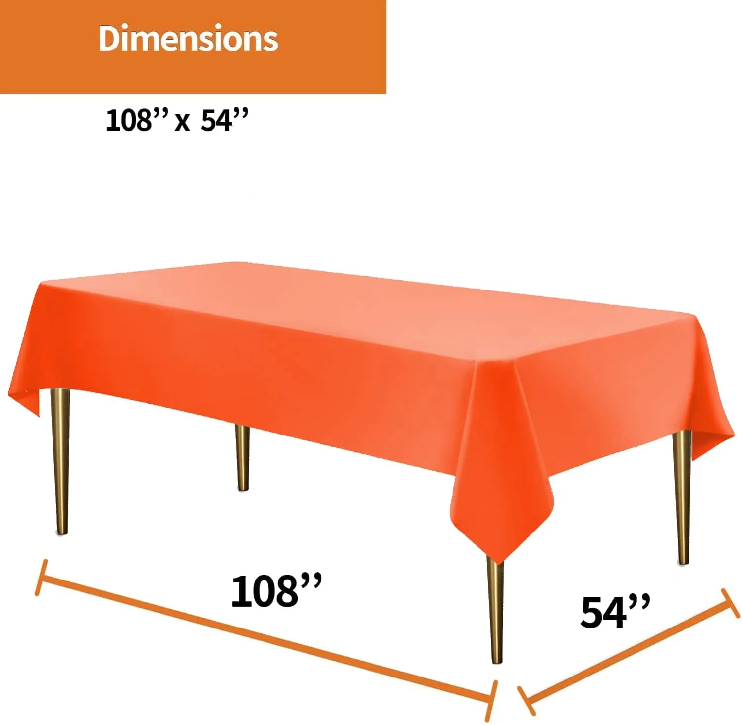 Orange Tablecloth Plastic for Rectangle Tables (12 Pack) Premium Plastic Table Cloths for Parties & Weddings, Indoors/Outdoors, 54"x108" inches