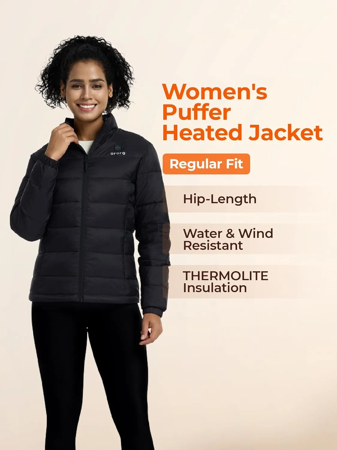 ORORO Women's Heated Puffer Jacket with 4 Heat Zones, Lightweight Heated Coat (Charger Not Included)