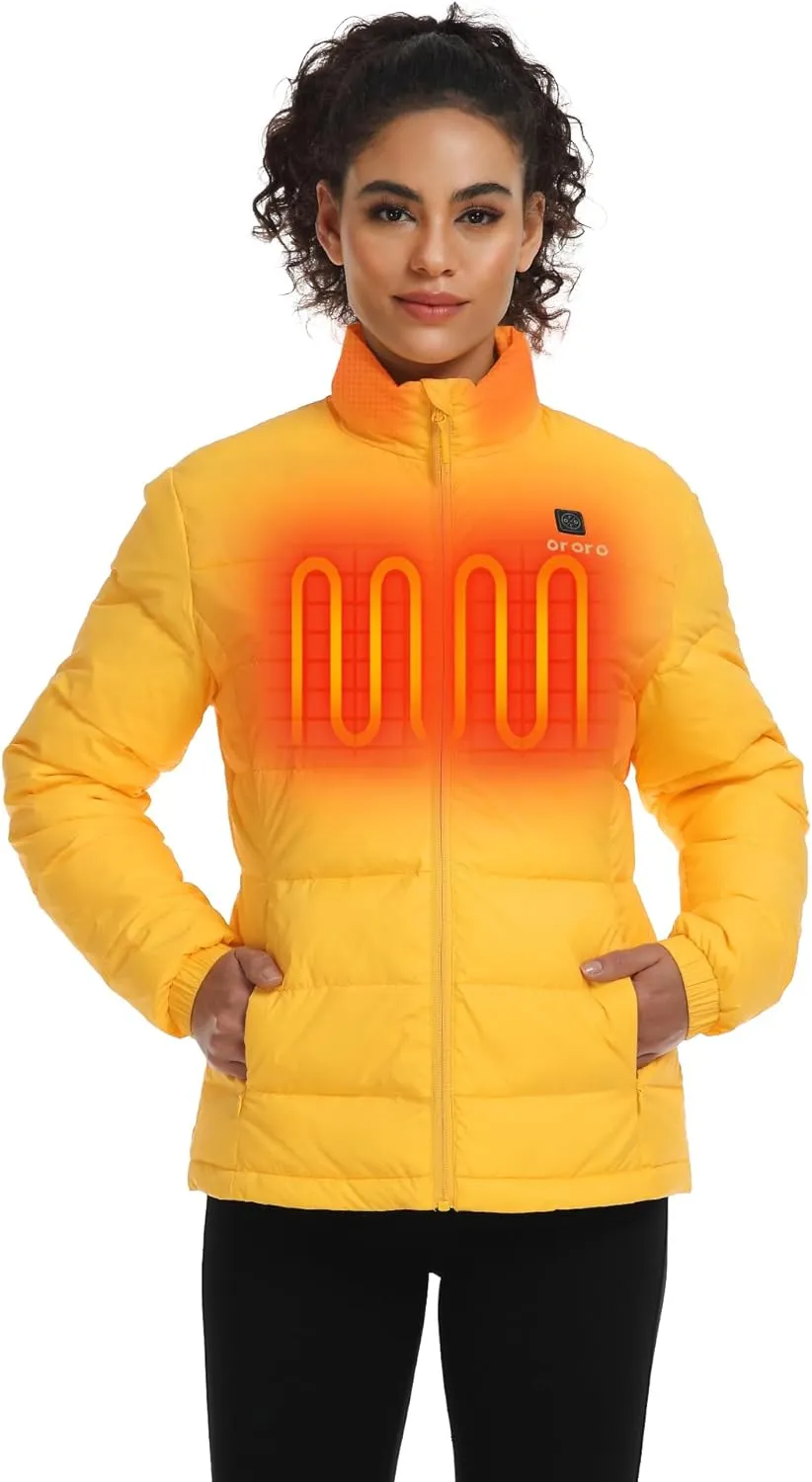 ORORO Women's Heated Puffer Jacket with 4 Heat Zones, Lightweight Heated Coat (Charger Not Included)