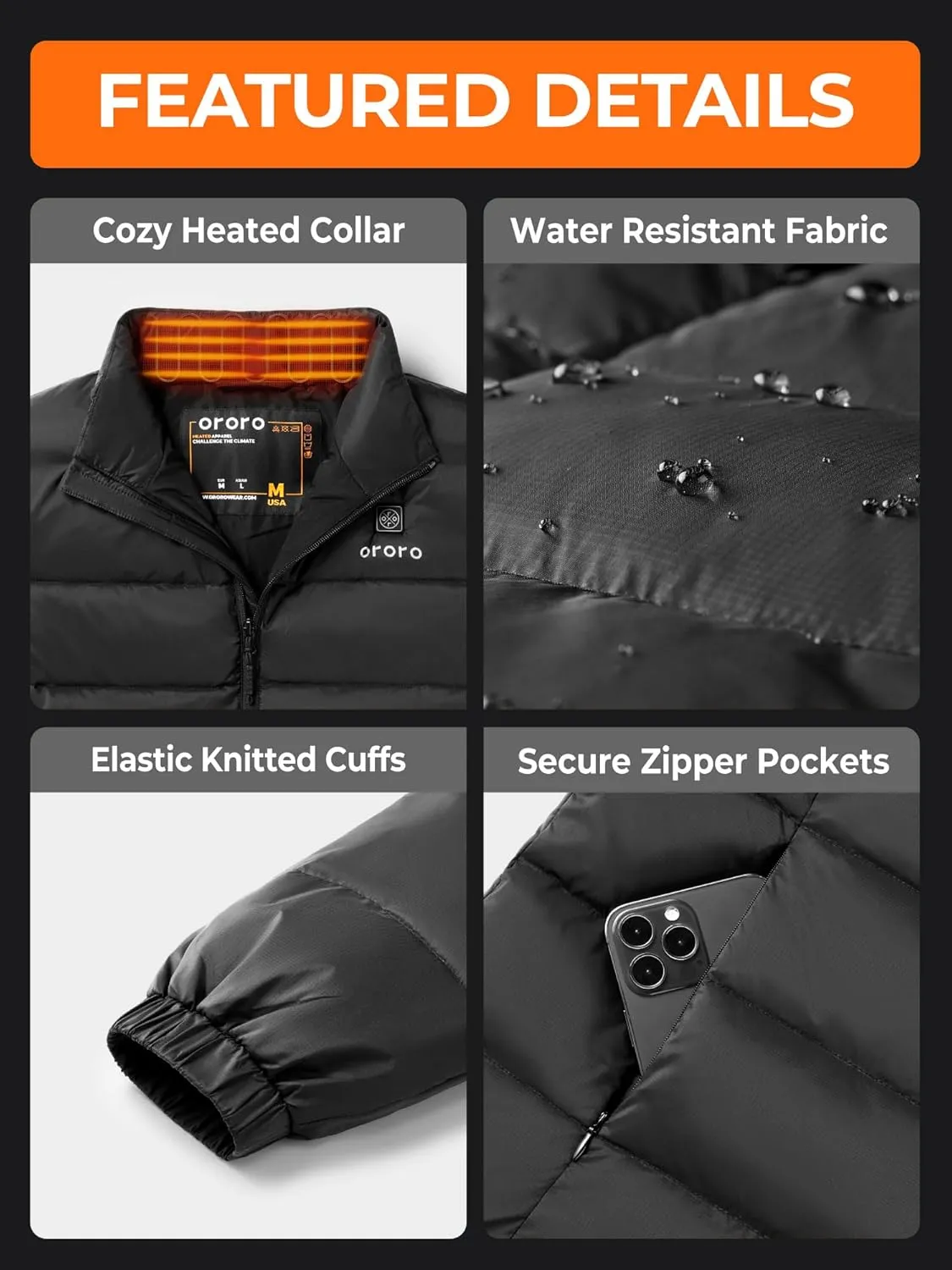 ORORO Women's Heated Puffer Jacket with 4 Heat Zones, Lightweight Heated Coat (Charger Not Included)