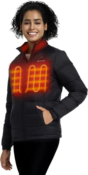 ORORO Women's Heated Puffer Jacket with 4 Heat Zones, Lightweight Heated Coat (Charger Not Included)