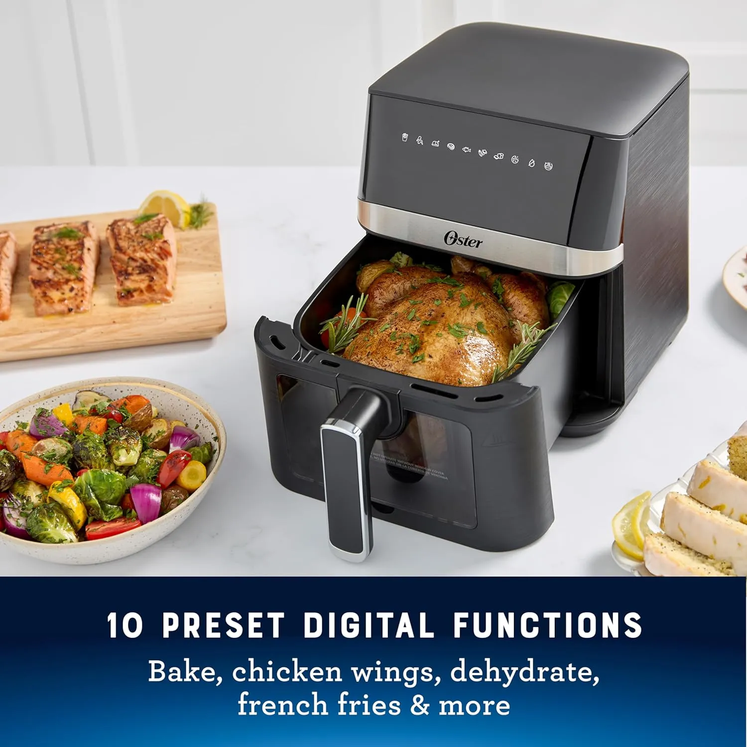 Oster 4-Quart Digital Air Fryer, Medium Size, Touchscreen Controls, Viewing Window, Energy Efficient Cooking, 10 Preset Functions, Easy Cleanup