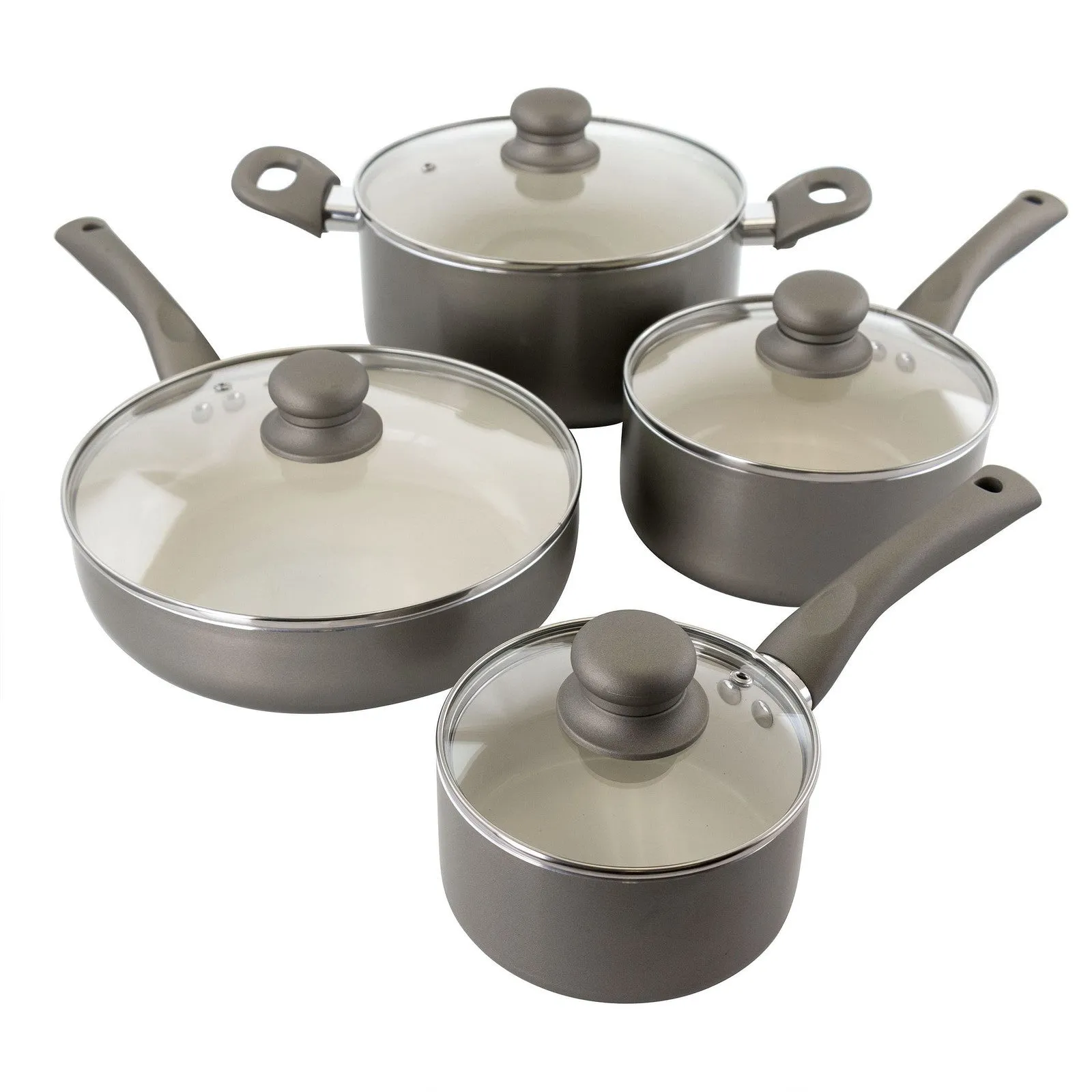 Oster Newcrest 8 Piece Ceramic Nonstick Aluminum Cookware Set with Soft Grip Han
