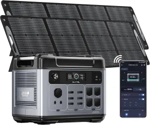 OUKITEL P2001 PLUS 2400W Power Station with 2x200W Solar Panels, 2048Wh Solar Generator(Peak 5000W) 1.5Hrs Fast Full Charging APP Control LiFePO4 Battery Backup for Camping Emergency RVs