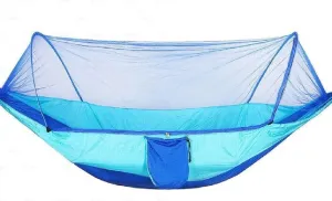 Outdoor 1-2 Person Camping Hammock with Mosquito Net, Parachute Fabric Hanging Bed for Travel, Hiking, Backpacking(Blue)
