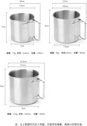 Outdoor 304 Stainless Steel Mug Portable Coffee Cup Camping Water Cup 3-Piece Set
