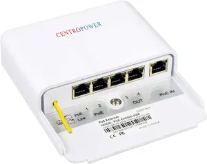 Outdoor 5 Port PoE Switch/Extender/Booster, 60W 48V 10/100/1000M POE Passthrough Switch Outdoor Ethernet Extender，PoE Repeater,6KV Lightning Protection, IEEE 802.3af/at/bt, by CENTROPOWER