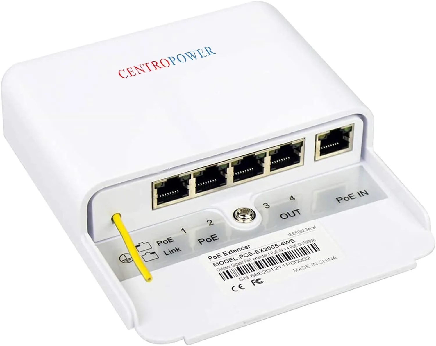 Outdoor 5 Port PoE Switch/Extender/Booster, 60W 48V 10/100/1000M POE Passthrough Switch Outdoor Ethernet Extender，PoE Repeater,6KV Lightning Protection, IEEE 802.3af/at/bt, by CENTROPOWER