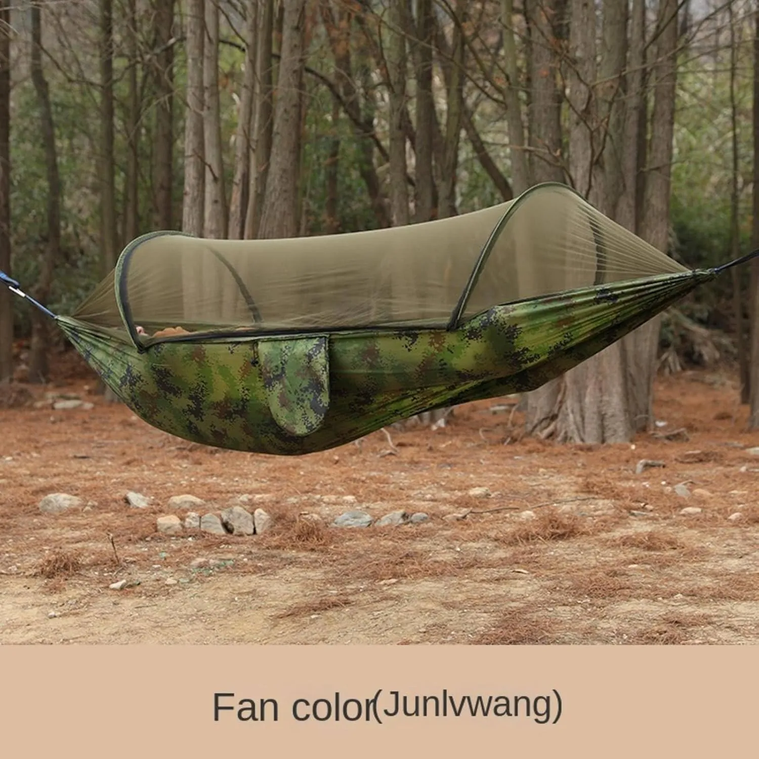 Outdoor Camping Anti-flip Nylon Hammock with Mosquito net Single Double Automatic Quick unfolding Jackstay Mosquito net Hammock, 1, Orange and Gray
