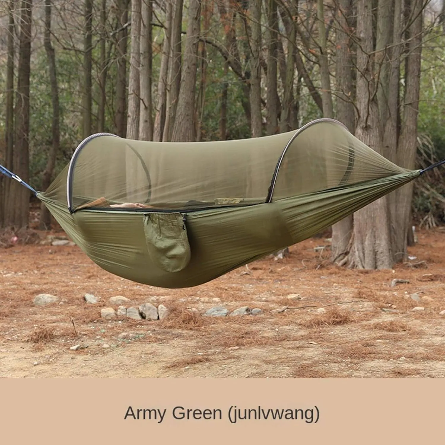 Outdoor Camping Anti-flip Nylon Hammock with Mosquito net Single Double Automatic Quick unfolding Jackstay Mosquito net Hammock, 1, Orange and Gray