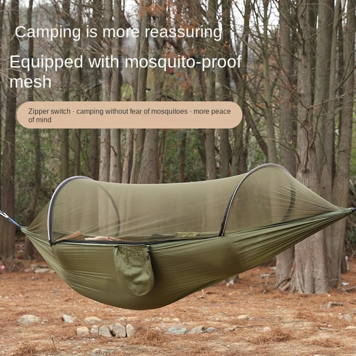 Outdoor Camping Anti-flip Nylon Hammock with Mosquito net Single Double Automatic Quick unfolding Jackstay Mosquito net Hammock, 1, Orange and Gray