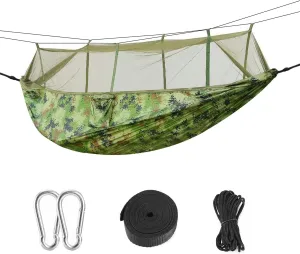 Outdoor Camping Hammock with Mosquito Net, 600lbs Capacity, 102 x 55 Inches, Includes Carabiners, Ropes & Straps