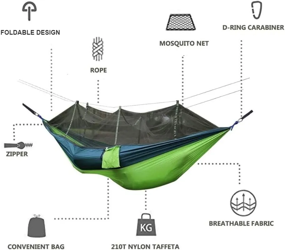 Outdoor Camping Hammock with Mosquito Net - Green