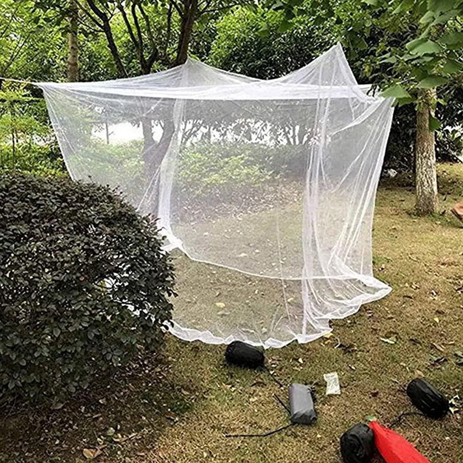 Outdoor Camping Mosquito Net, Large Size White Mesh Insect Netting with Storage Bag for Camping, Picnic, Outdoor Trips (No-Opening 83"x79"x71")