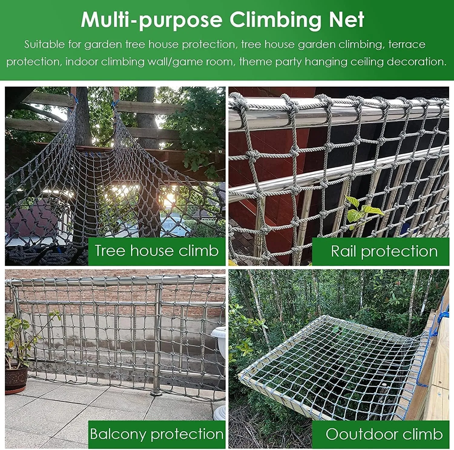 Outdoor Climbing Nets for Kids/Adults, Backyard Playground Safety Nets, Rope Ladder Climbing Cargo Nets, Tree House Accessories, Balcony Railing Protection,3 * 10ft
