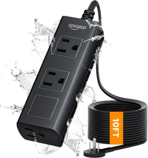 Outdoor Extension Cord, 10 ft Outdoor Power Strip Weatherproof, Waterproof Surge Protector, 1625W Overload Protection for Kitchen Patio Christmas Lights, FCC ETL Listed.