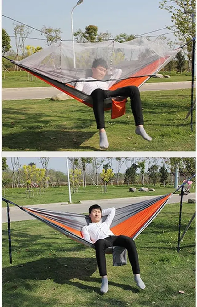 Outdoor Hammock with Anti-Tip and Tear-Resistant Design - Detachable Mosquito Net, Spacious for Double Comfort
