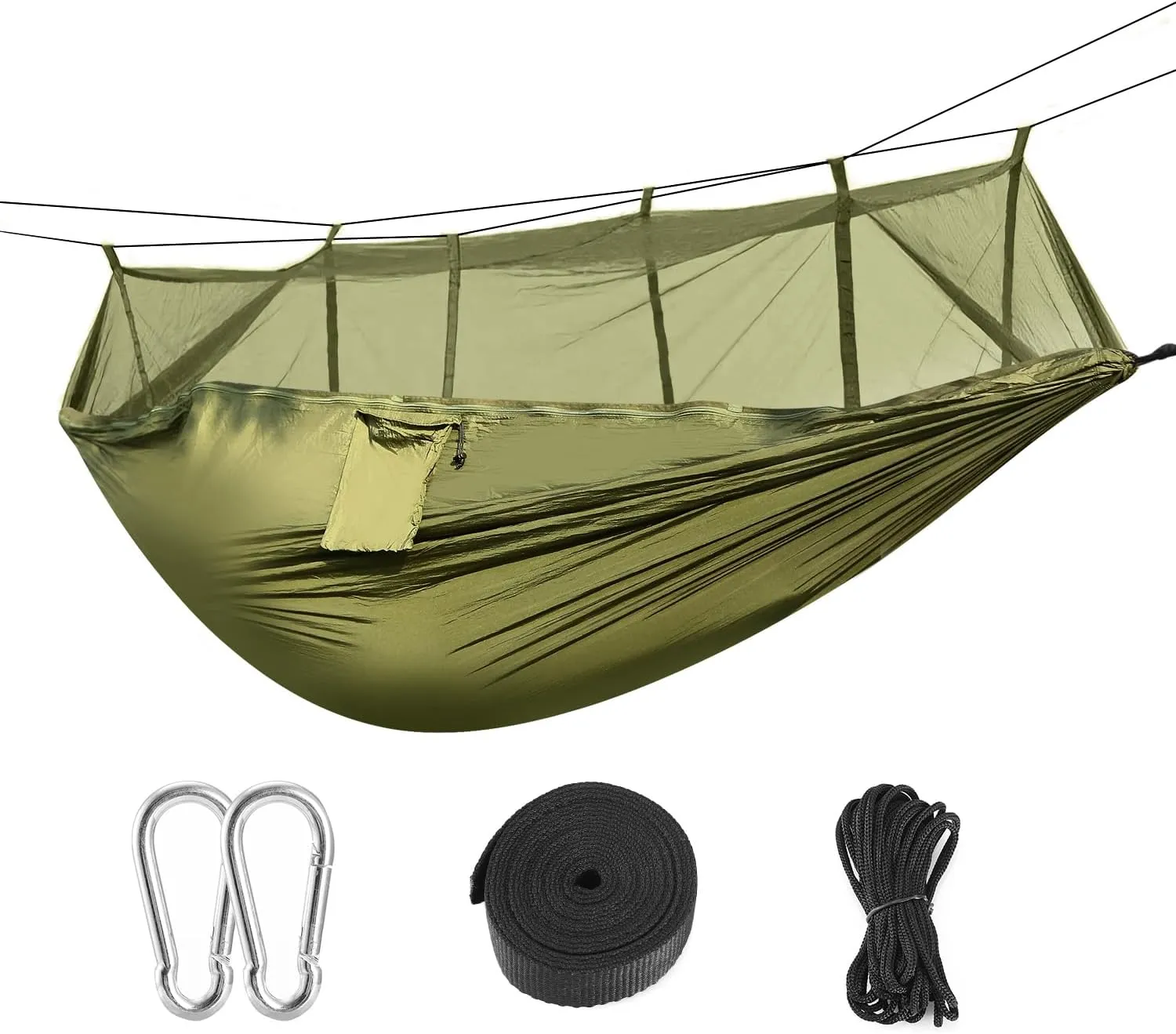 Outdoor Hammock with Mosquito Net, 102x55 Inches, 1.66lbs Lightweight Parachute Nylon, Easy Setup, Storage Bag Included