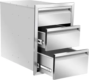 Outdoor Kitchen Drawers 18" W x 24" H x 23" D Inch Stainless Steel Flush Mount BBQ Triple Drawers for Outdoor Kitchen Island, or Patio Grill Station