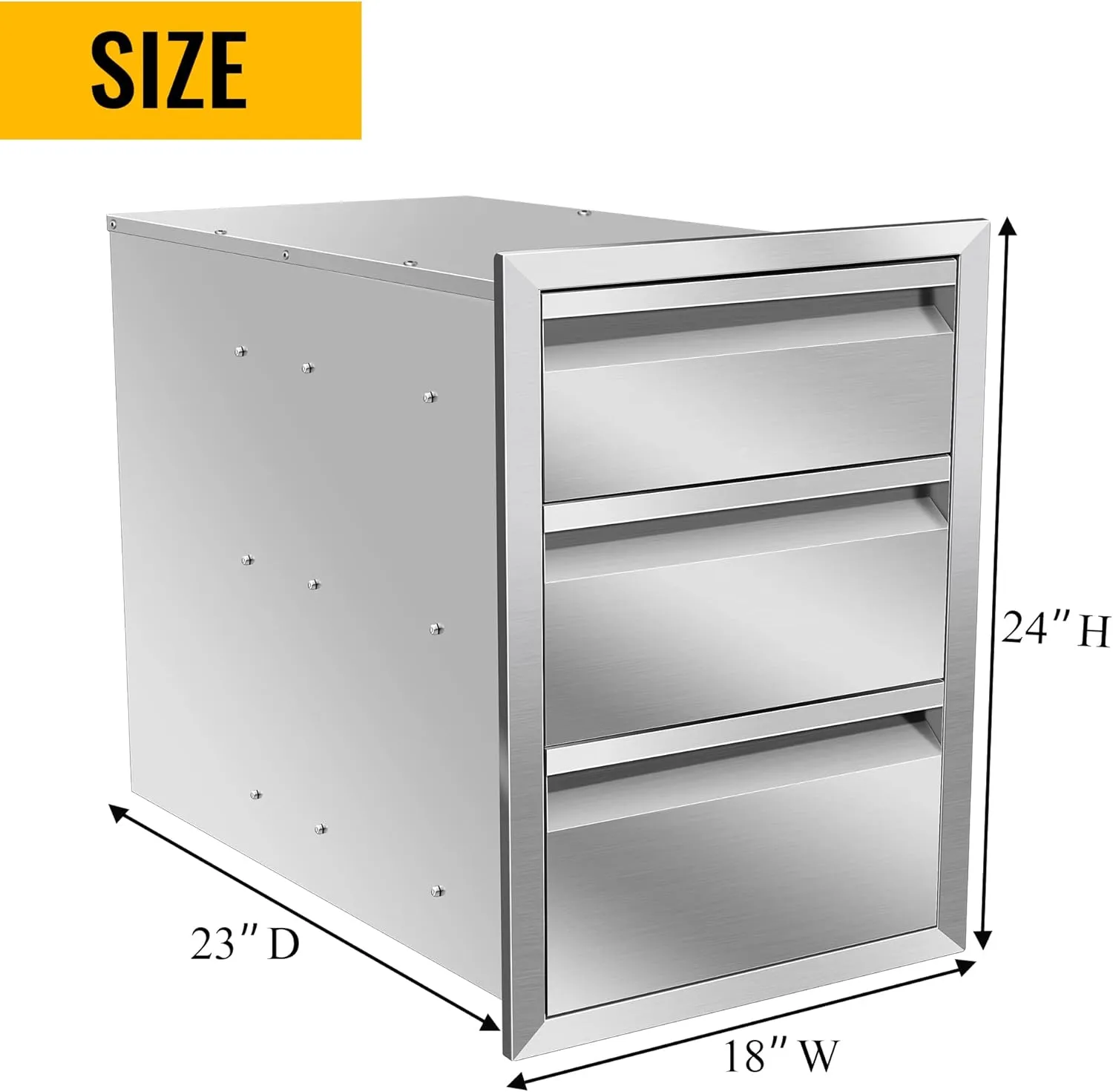 Outdoor Kitchen Drawers 18" W x 24" H x 23" D Inch Stainless Steel Flush Mount BBQ Triple Drawers for Outdoor Kitchen Island, or Patio Grill Station