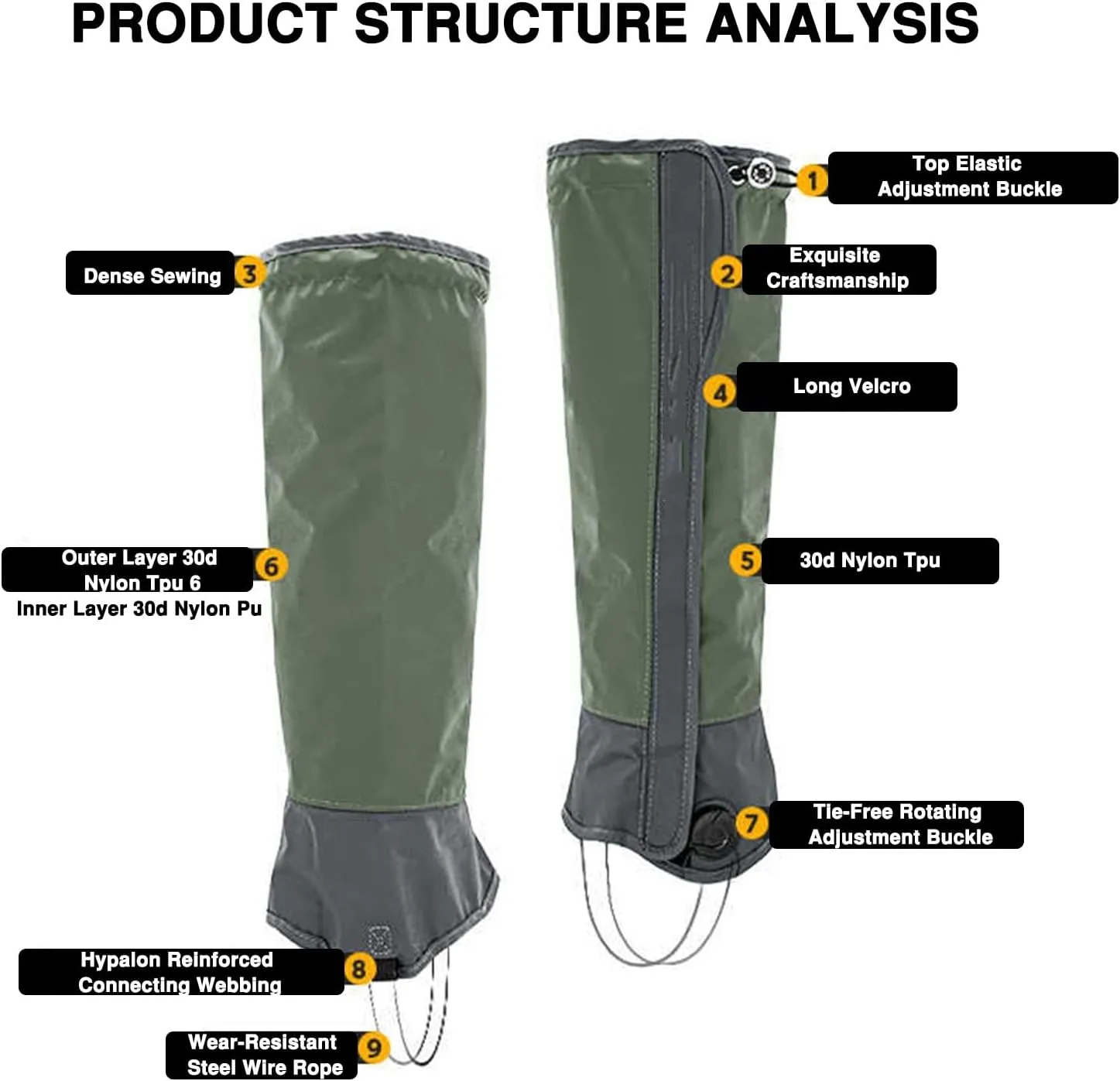 Outdoor Mountaineering Hiking Lightweight Snow Leggings Breathable Adjustable Leggings Leggings Snow Boot Leggings,Suitable for Walking Mountaineering