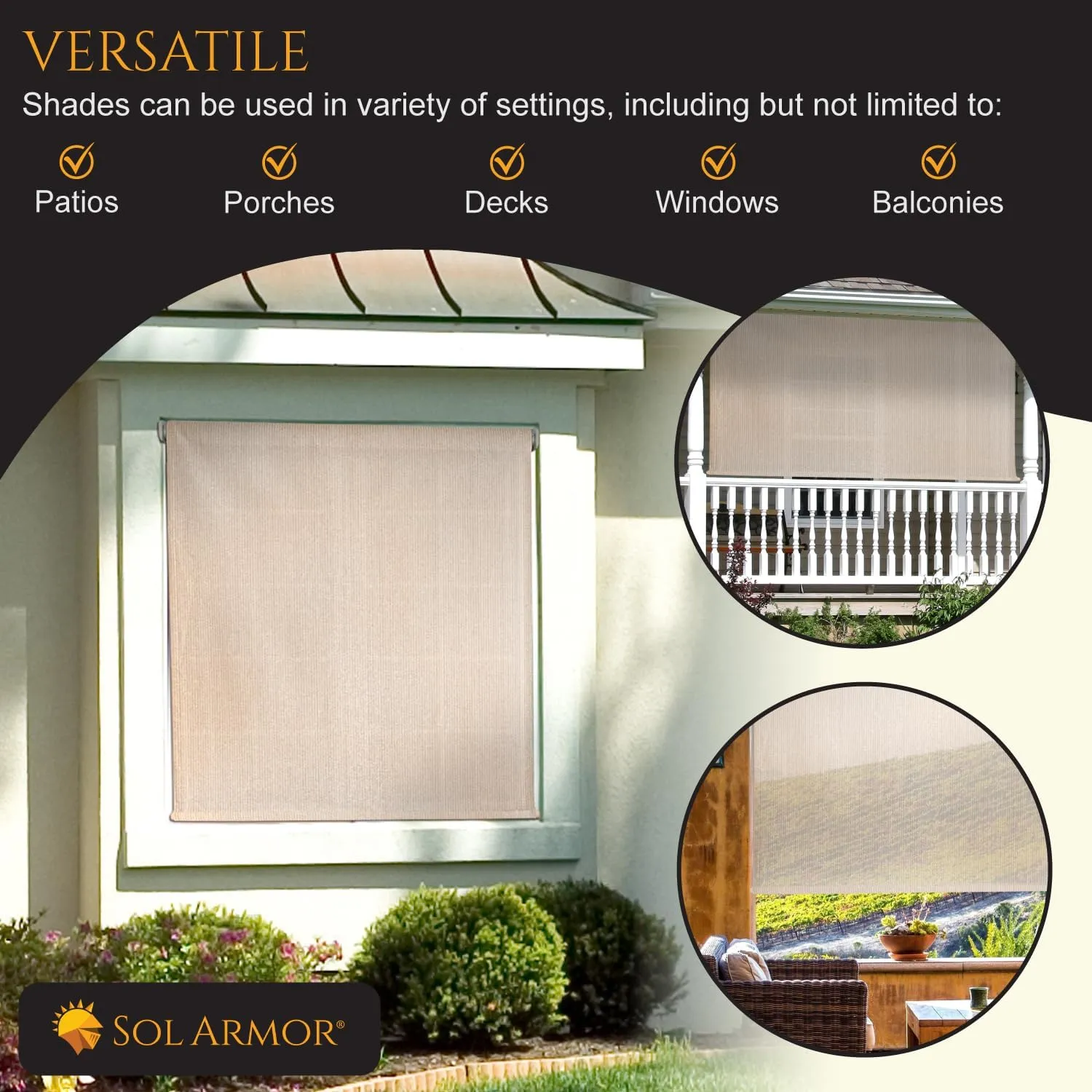 Outdoor Patio Roll Up Shade for Use on Exterior Porch, Patio, Window and More | High Density Polyethylene Privacy Screen Blocks 84% of UV Rays | Hardware Included | 4 ft Wide | White Sand