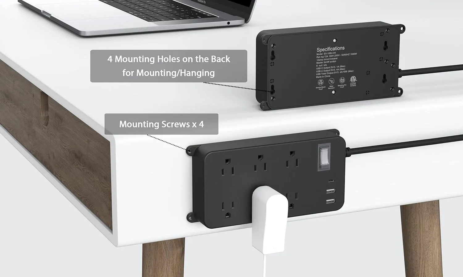 Outdoor Power Strip Weatherproof,20W USB C Port,Waterproof Extension Cord Multiple Outlet Surge Protector,6 Outlets,3 USB Ports,6ft Cord
