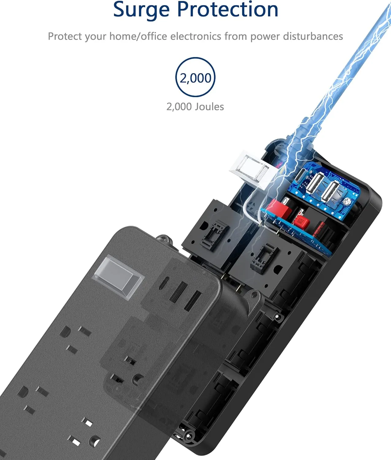 Outdoor Power Strip Weatherproof,20W USB C Port,Waterproof Extension Cord Multiple Outlet Surge Protector,6 Outlets,3 USB Ports,6ft Cord