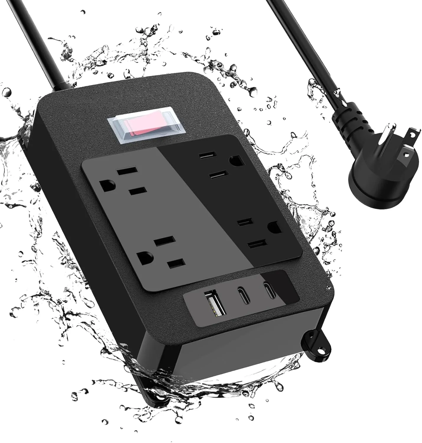 Outdoor Power Strip with USB C, Heavy Duty Waterpoof Surge Protector with 4 Outlets, 2 USB C Ports, 6ft Flat Plug Extension Cord Wall Mount for Bathroom, Kitchen