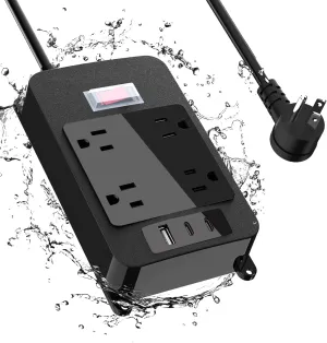 Outdoor Power Strip with USB C, Heavy Duty Waterpoof Surge Protector with 4 Outlets, 2 USB C Ports, 6ft Flat Plug Extension Cord Wall Mount for Bathroom, Kitchen