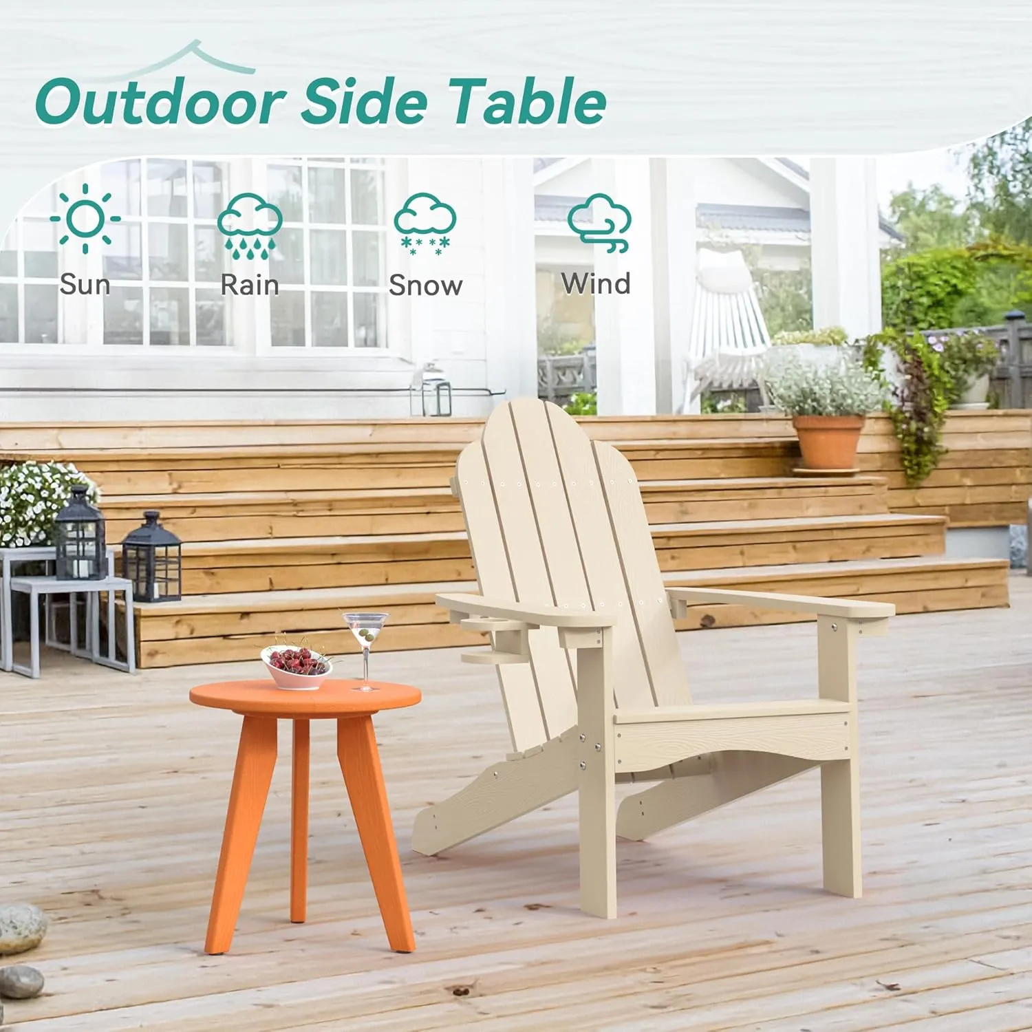 Outdoor Side Table, HDPE Outdoor Table, Small Round Side Table Weather-Resistant, Outdoor Side Tables for Patio, Porch, Deck, End Table for Plant Stand, Living Room, Bedroom, Orange