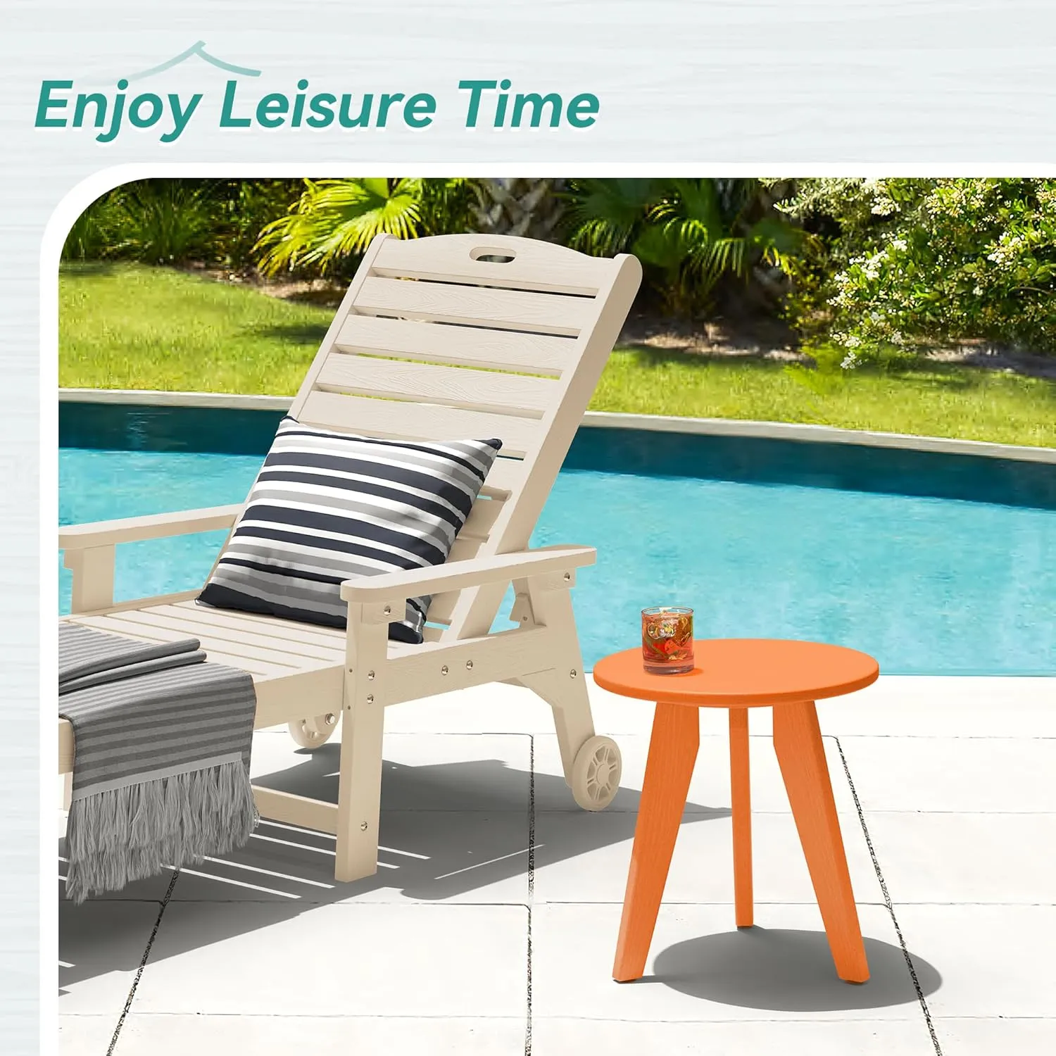 Outdoor Side Table, HDPE Outdoor Table, Small Round Side Table Weather-Resistant, Outdoor Side Tables for Patio, Porch, Deck, End Table for Plant Stand, Living Room, Bedroom, Orange
