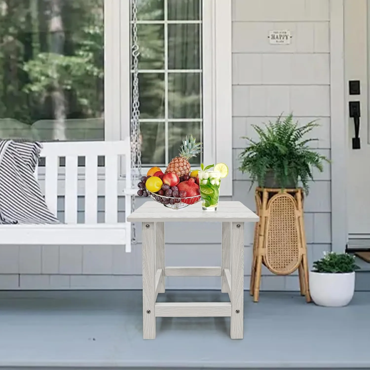 Outdoor Side Table, HDPS Single Adirondack Side Table Weather Resistant, Outdoor Table for Adirondack Chair, Outside End Table for Patio, Pool, Deck, Porch, Outdoor or Indoor Use, White