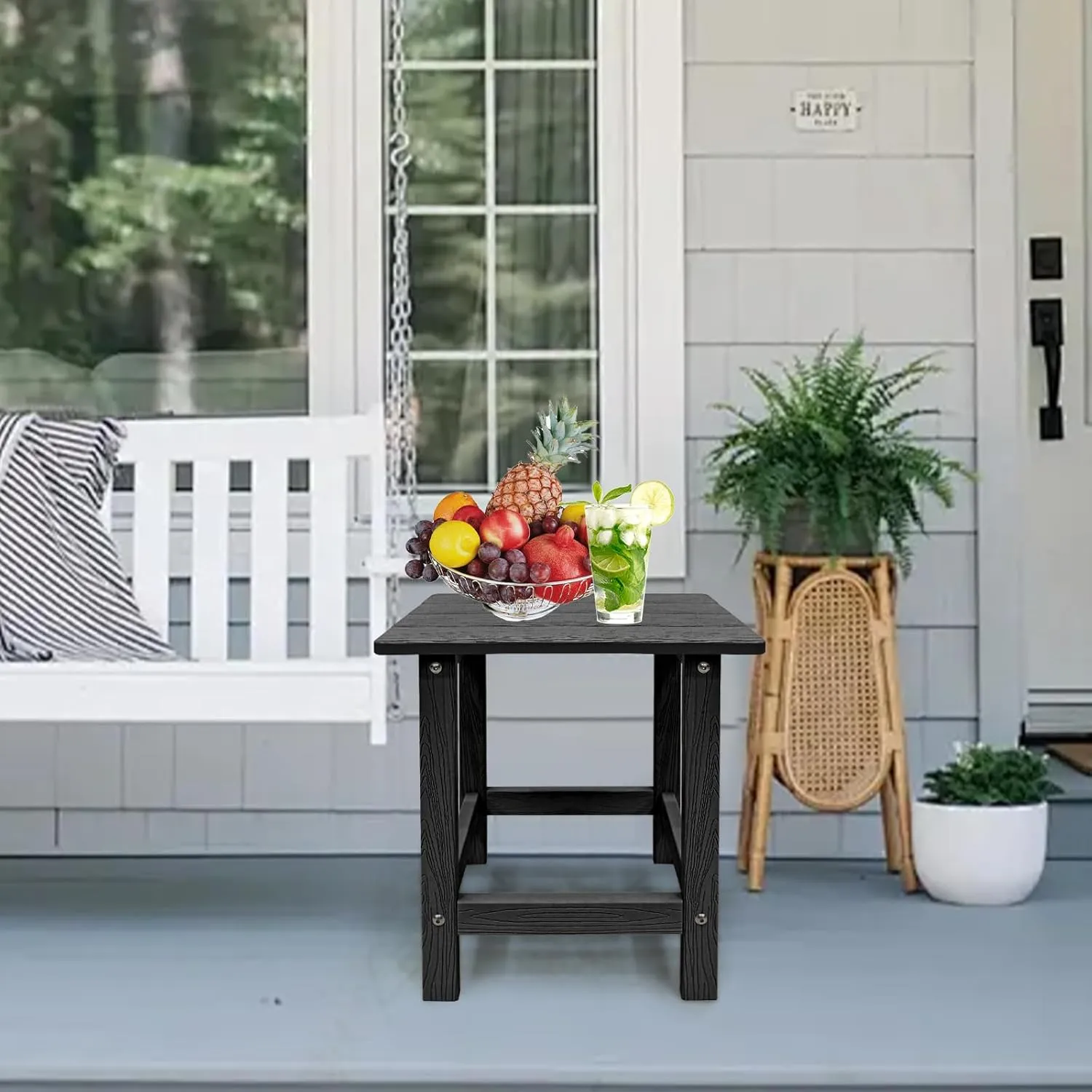 Outdoor Side Table, HDPS Single Adirondack Side Table Weather Resistant, Outside Table for Adirondack Chair, Outside End Table for Patio, Pool, Deck, Porch, Patio or Indoor Use, Black