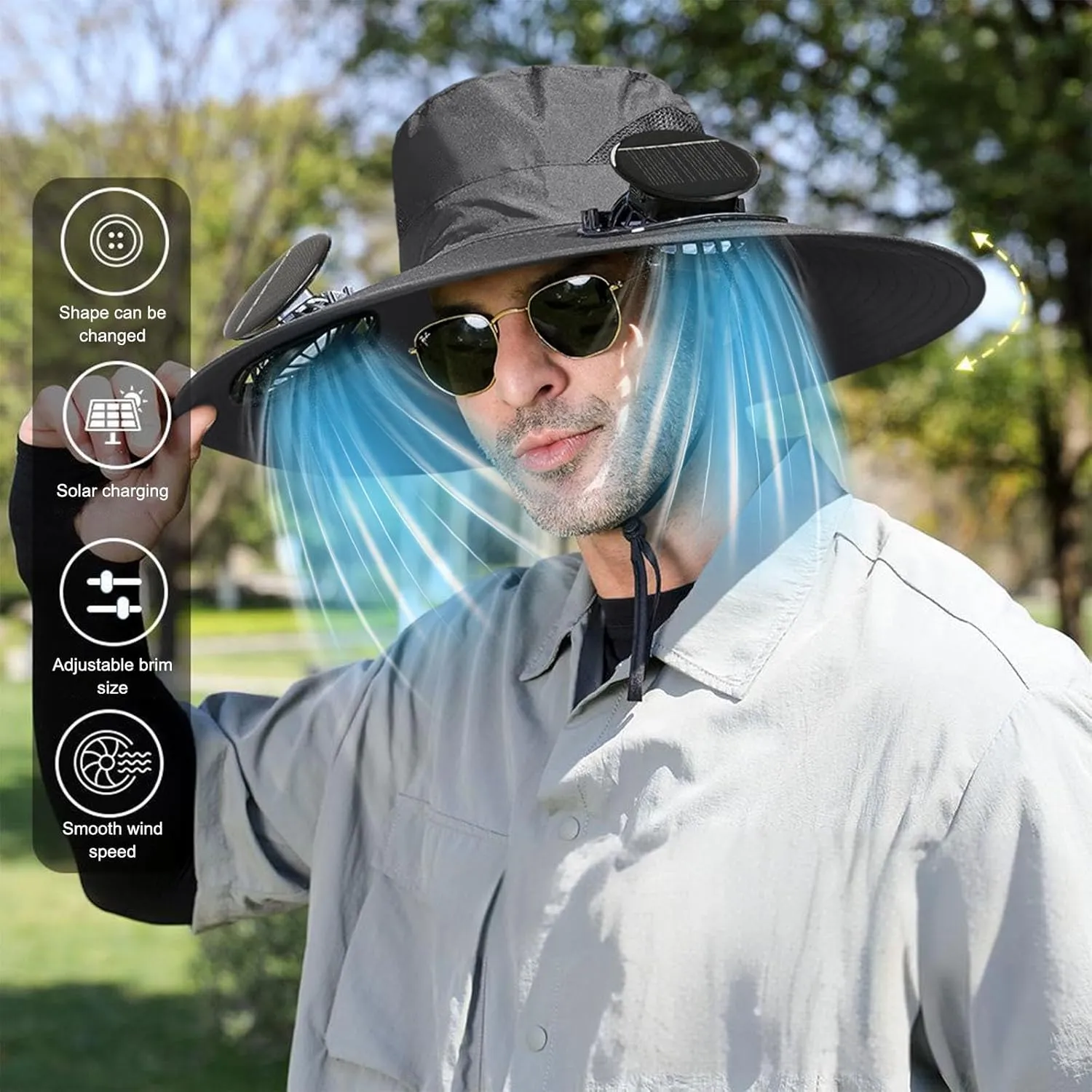 Outdoor Solar Fan Sun Hat 2025 New Wide Brim Solar Fan Hat Outdoor Fishing Hat with Solar Powered Fans for Men Women