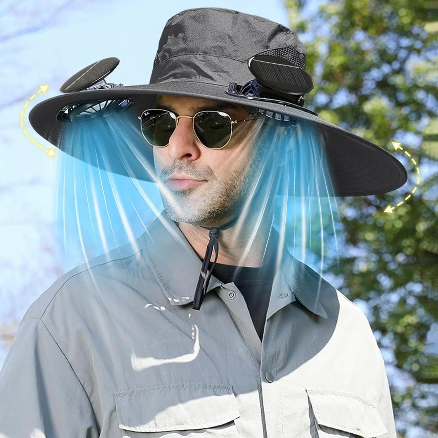 Outdoor Solar Fan Sun Hat 2025 New Wide Brim Solar Fan Hat Outdoor Fishing Hat with Solar Powered Fans for Men Women