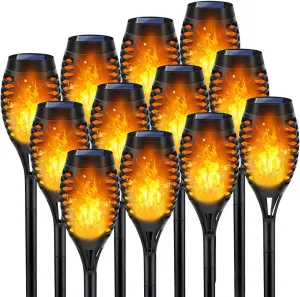 Outdoor Solar Lights, 12Pack Solar Torch Light with Flickering Flame, Garden Lights Waterproof for Outdoor Decor, Flame Torches for Outside, Luces Solares para Exteriores Pathway Yard Garden Decor