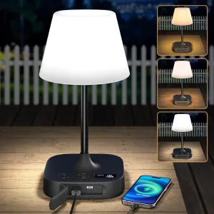 Outdoor Table Lamp - 8000mAh Cordless Rechargeable Battery, IP55 Waterproof, 3 Colors & 5 Brightness, Dimmable LED Display Touch Lamp for Camping, Bedroom, Patio (Black)