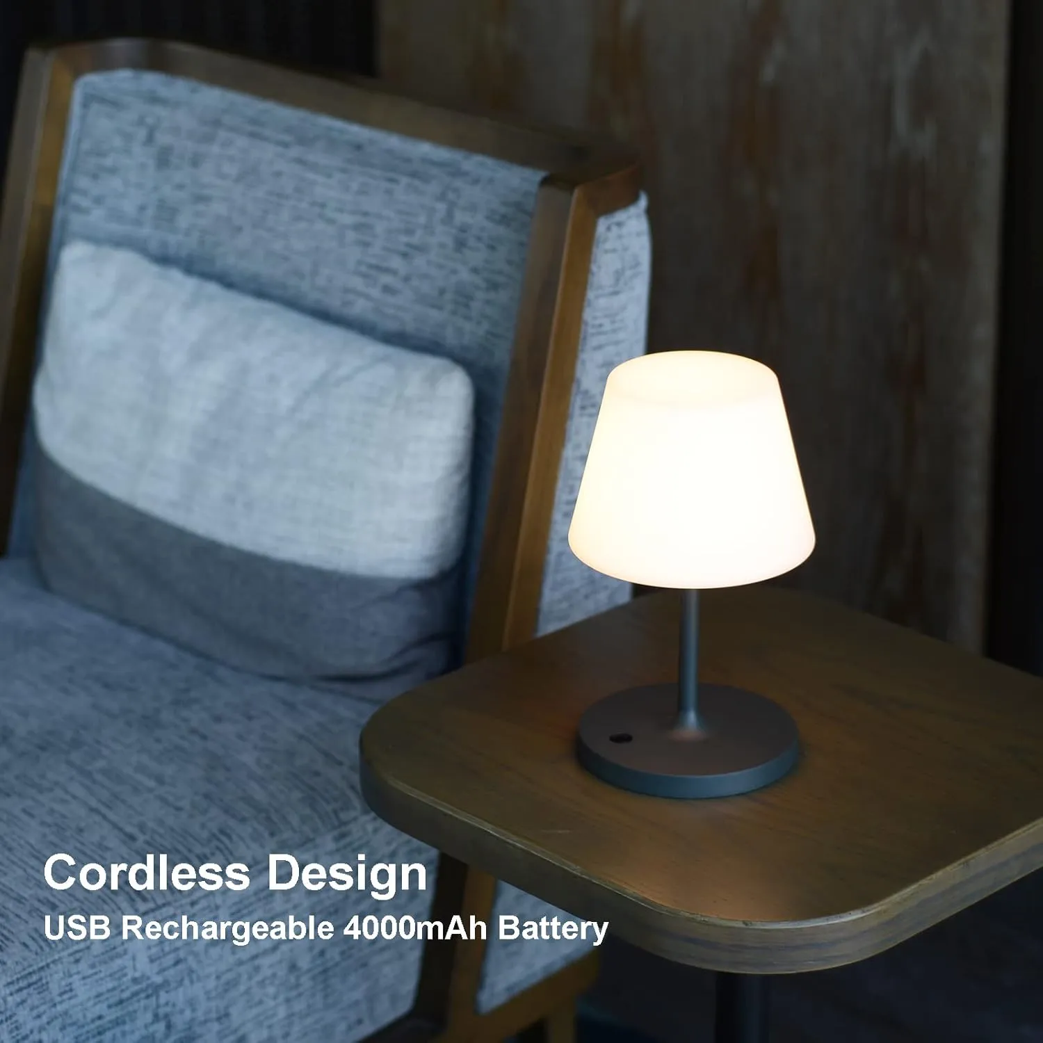 Outdoor Table Lamp/Cordless USB Rechargeable 4000mAh / 2700K LED/Touch Dimmable/Portable Battery Operated / IP44 Waterproof/PE Shade/Bedroom Dinning Camping Patio (9.6in, Dark Grey)