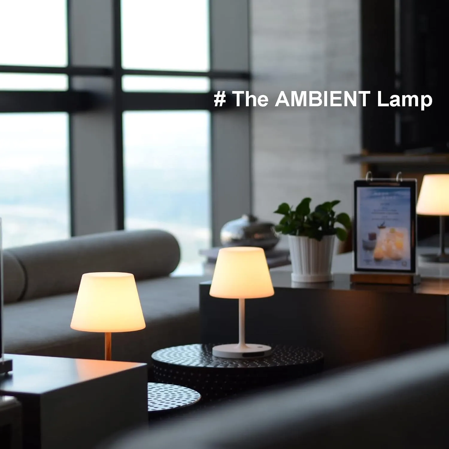 Outdoor Table Lamp/Cordless USB Rechargeable 4000mAh / 2700K LED/Touch Dimmable/Portable Battery Operated / IP44 Waterproof/PE Shade/Bedroom Dinning Camping Patio (9.6in, Dark Grey)