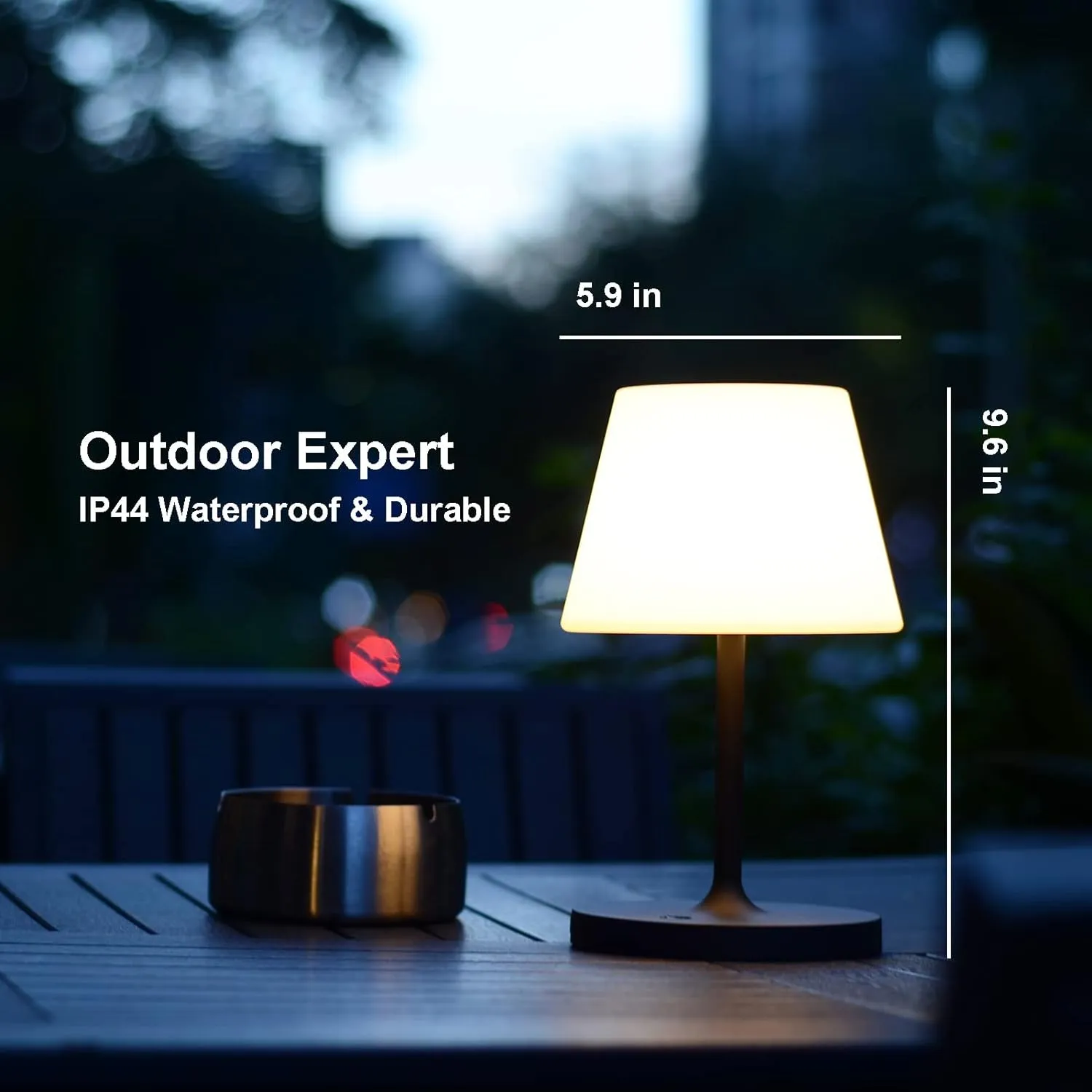 Outdoor Table Lamp/Cordless USB Rechargeable 4000mAh / 2700K LED/Touch Dimmable/Portable Battery Operated / IP44 Waterproof/PE Shade/Bedroom Dinning Camping Patio (9.6in, Dark Grey)