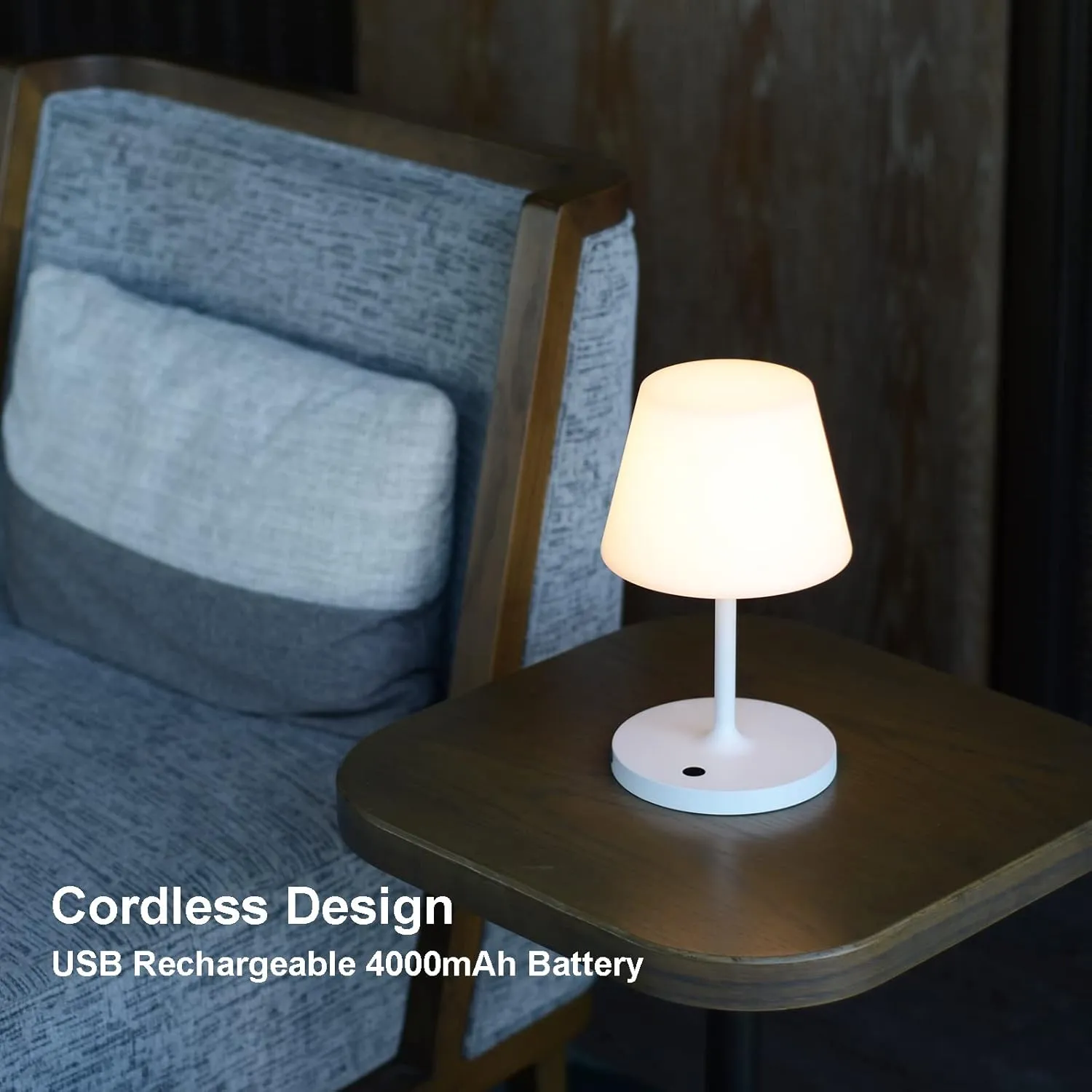 Outdoor Table Lamp/Cordless USB Rechargeable 4000mAh / 2700K LED/Touch Dimmable/Portable Battery Operated / IP44 Waterproof/PE Shade/Bedroom Dinning Camping Patio (9.6in, White)