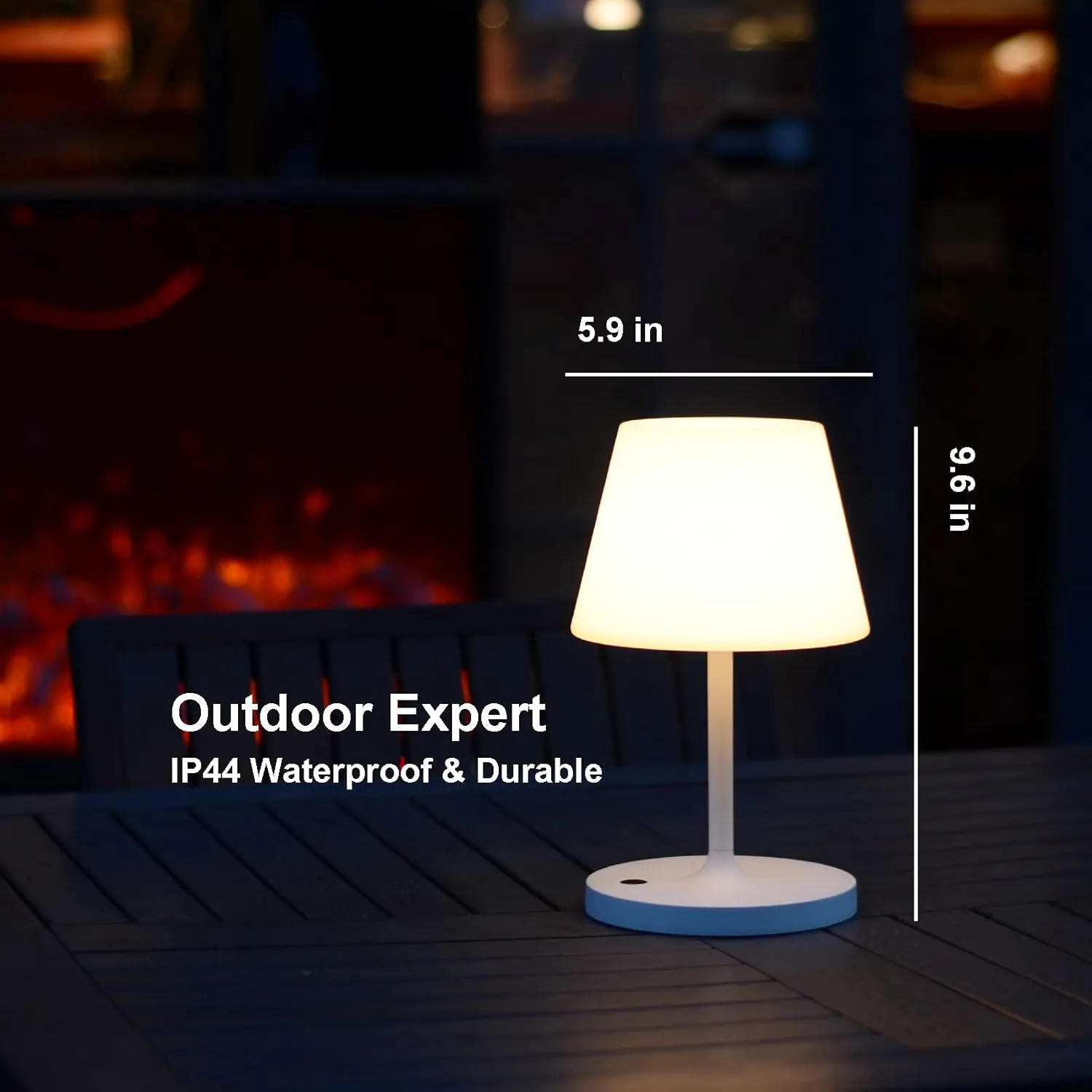 Outdoor Table Lamp/Cordless USB Rechargeable 4000mAh / 2700K LED/Touch Dimmable/Portable Battery Operated / IP44 Waterproof/PE Shade/Bedroom Dinning Camping Patio (9.6in, White)