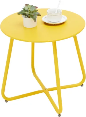 Outdoor Table Small Patio Side Table Waterproof Round Metal Side Table Weather Resistant Portable Outdoor and Indoor End Table for Garden, Balcony, Yard (Yellow)