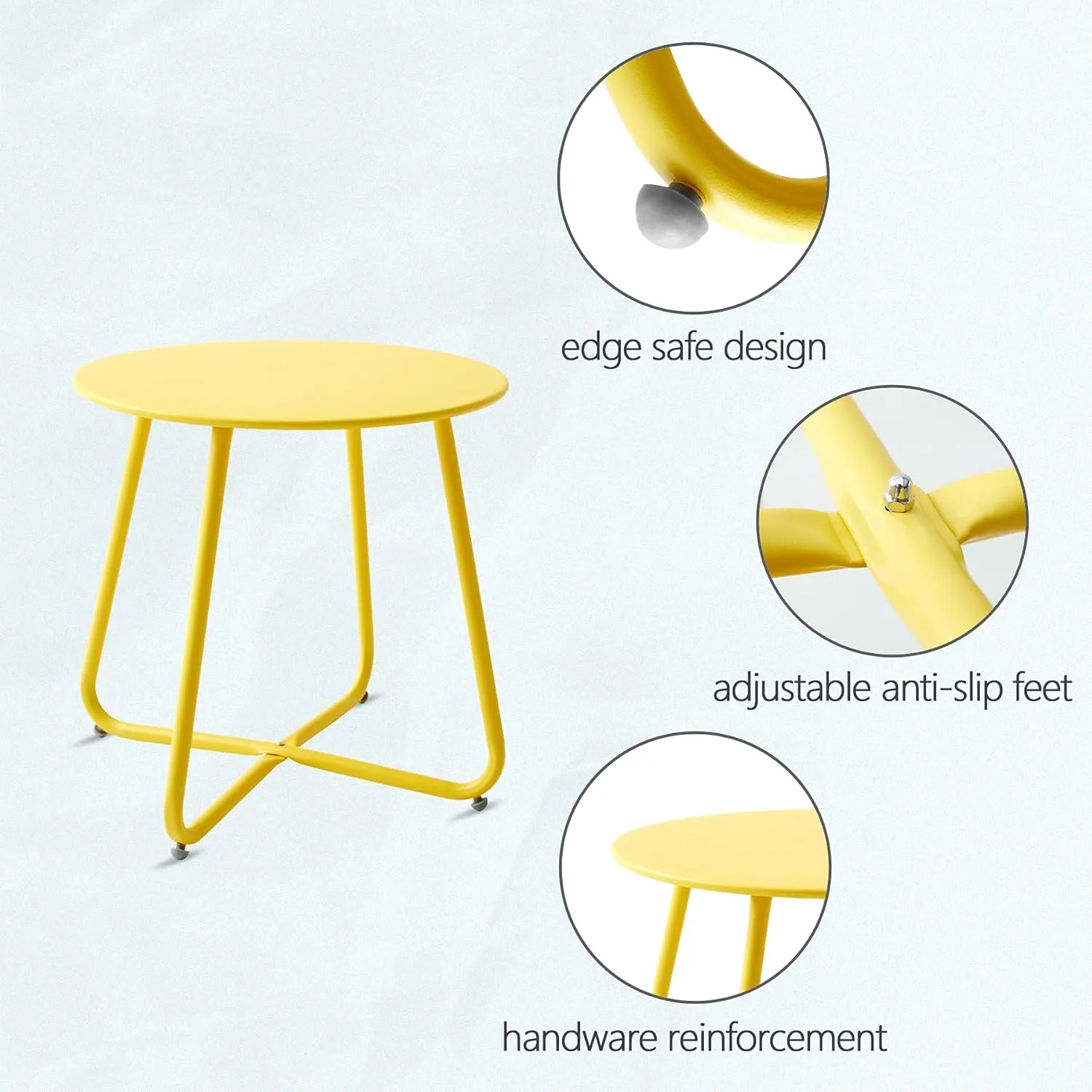 Outdoor Table Small Patio Side Table Waterproof Round Metal Side Table Weather Resistant Portable Outdoor and Indoor End Table for Garden, Balcony, Yard (Yellow)